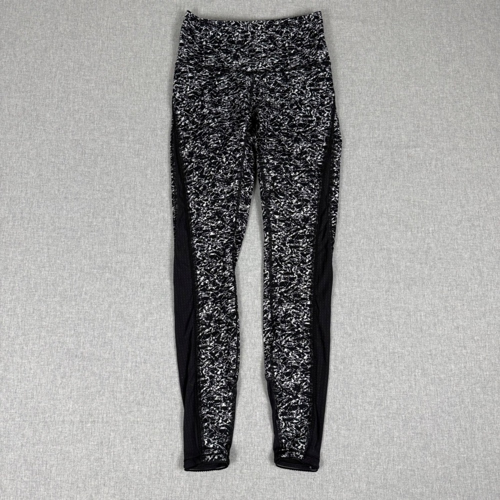 Lululemon Tight Stuff Tight II Black White Static Print Leggings Size 4